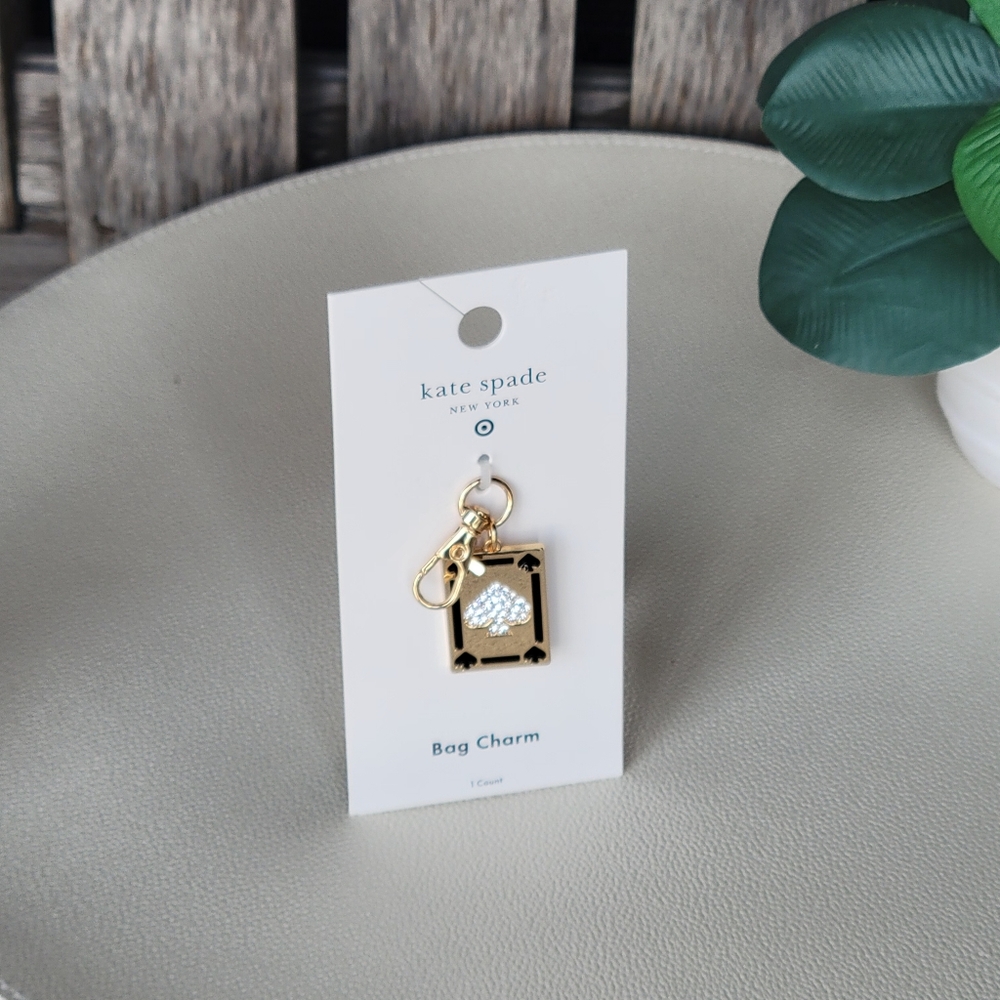 Kate Spade Gold Black & Clear Stone Spade Bag Charm - Picture 2 of 5